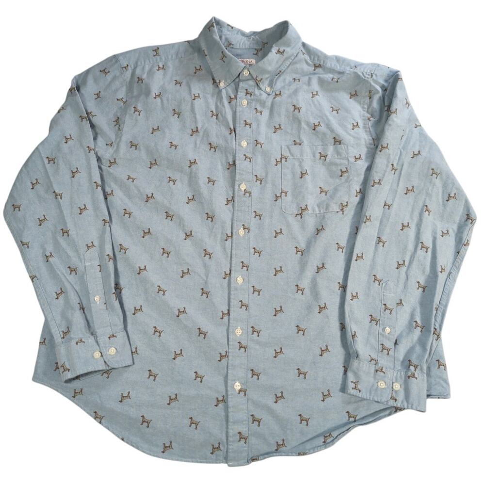 Merona Shirt Mens XXL Blue Dog Print Button Front Casual Long Sleeve